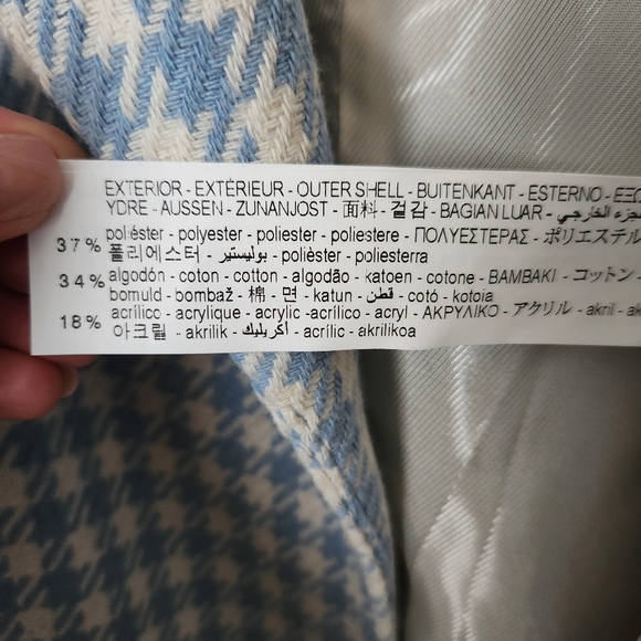 Zara | Double Breasted Houndstooth Blue & White Blazer - Size XL - Picture 11 of 12